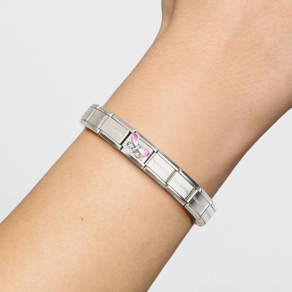 NEW NOMINATION women's animals links bracelet in pink and white butterfly